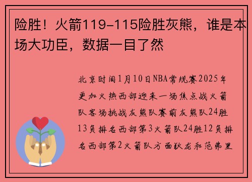 险胜！火箭119-115险胜灰熊，谁是本场大功臣，数据一目了然